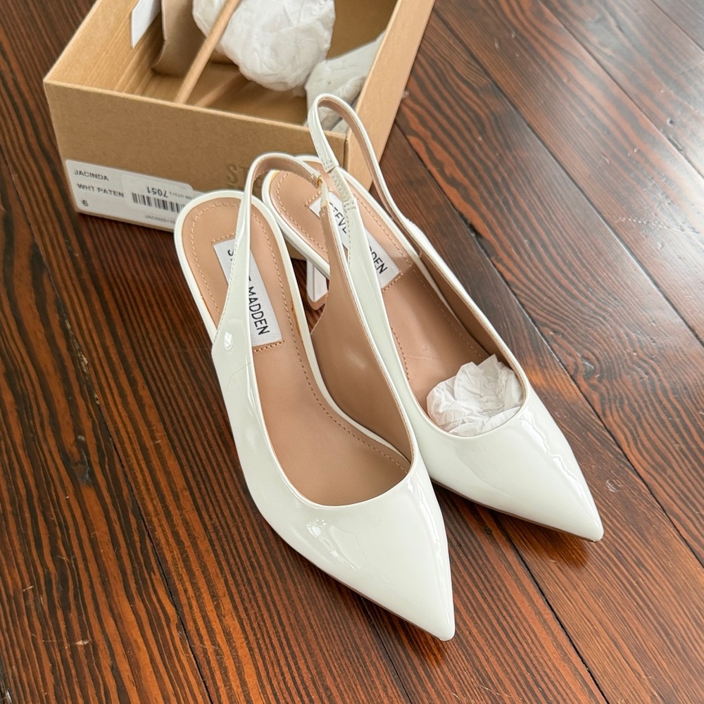 Steve Madden Jacinda Pointed Toe White Slingback Pumps